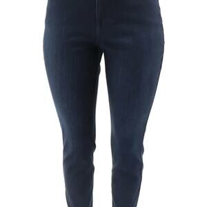 Issac Mizrahi True Denim Ankle Jeans Back Slit Hem Dark Indigo 2 New